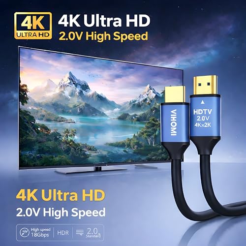 Image of 4K HDMI Cable 10 Meter, HDMI 2.0 High Speed Cable with Blue Metal Connectors, Supports 4Kx2K Ultra HD, HDR, Mirror & Extended Mode for Gaming, Laptop, TV, Monitor, Projector