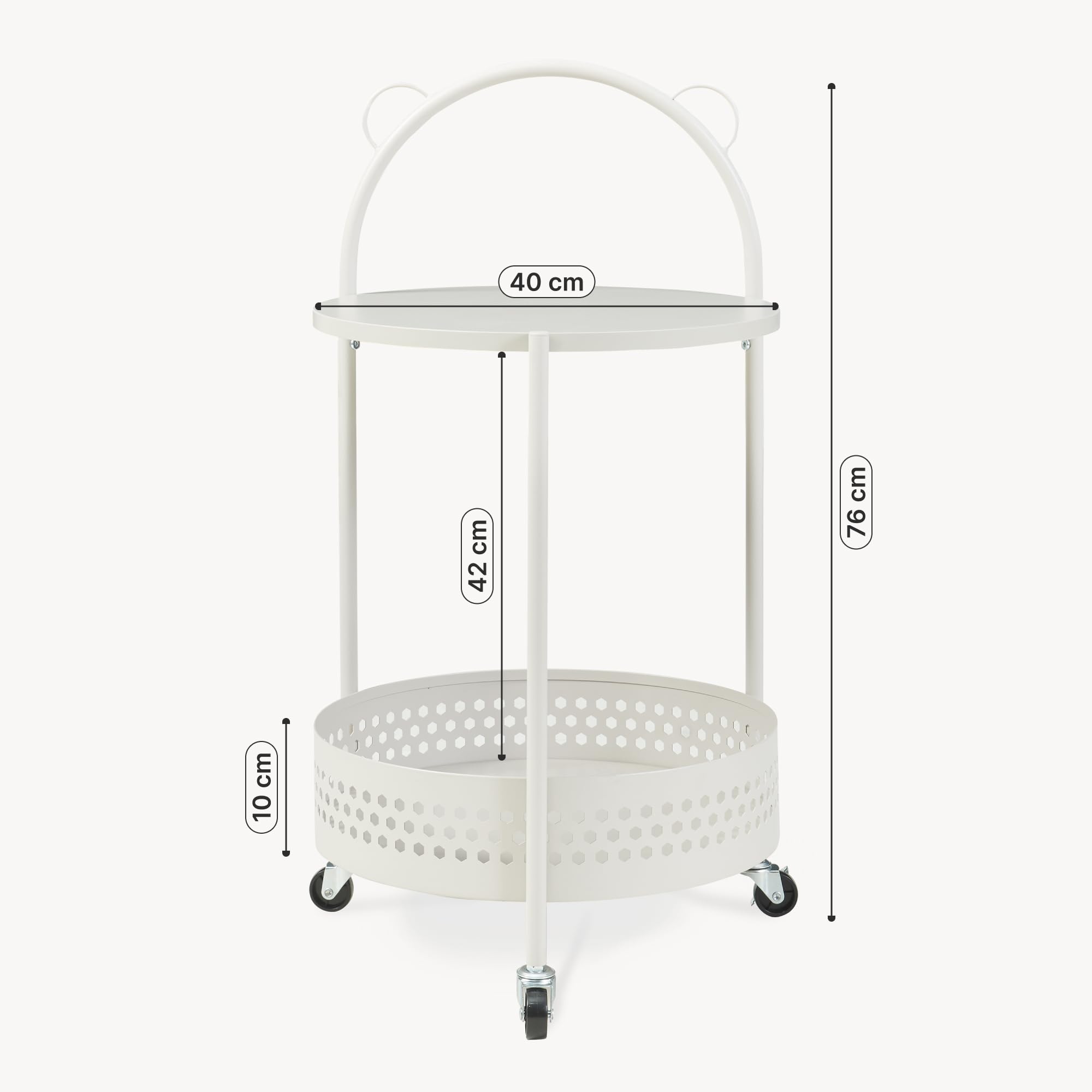 [en.casa] Carro de Servicio Jässaatka de 2 Niveles Carrito de Restaurante Estantería de Baño con 2 Estantes en Forma Redonda y 3 Ruedas Carrito de Cocina Versátil Metal 76 x Ø 40 cm - Gris