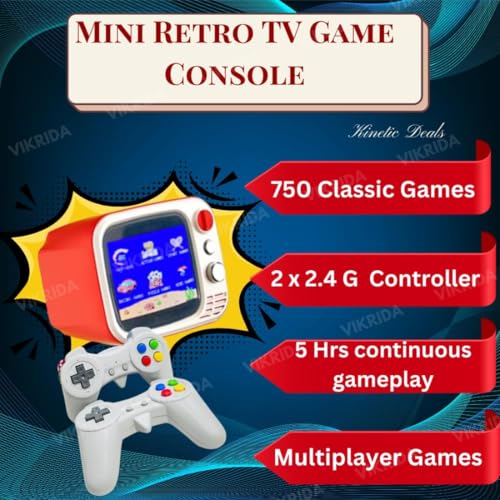 Image of VikriDA Mini Handheld TV Game Console - 740 Classic Games, 3.5 inch Screen, TV Output, 2.4G Wireless Controller - Retro Gaming for Kids