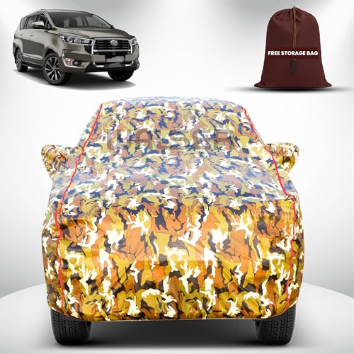 Image of Walser Waterproof Car Cover for Toyota Innova Crysta | All-Weather Full Car Body Protection | with Mirror & Antenna Pocket | Dustproof, Windproof & Anti-Scratch Lining, Camouflage