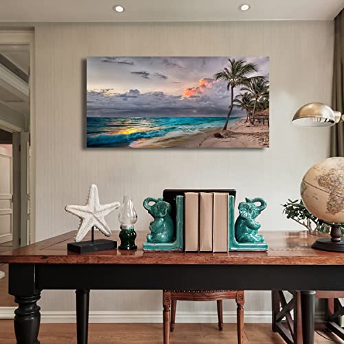 Beach Pictures Wall Art Canvas Prints Seascape Poster Bathroom Decor Blue Ocean Green Tree Painting For Living Room Bedroom Home Kitchen Decoration 20X40 Wooden Frame Natural Landscape Artwork #TOP5