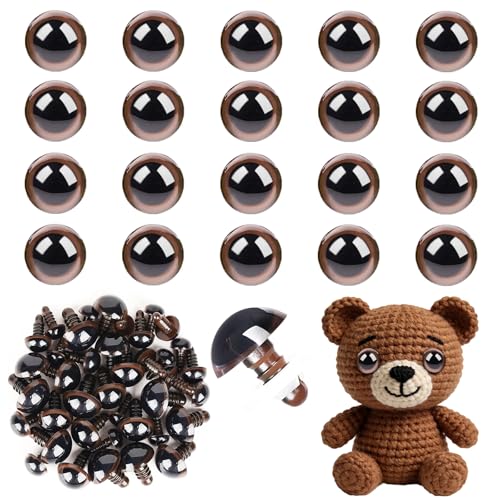 Yeux de sécurité pour crochet de 35 mm avec rondelles antiblocage pour amigurumi marron