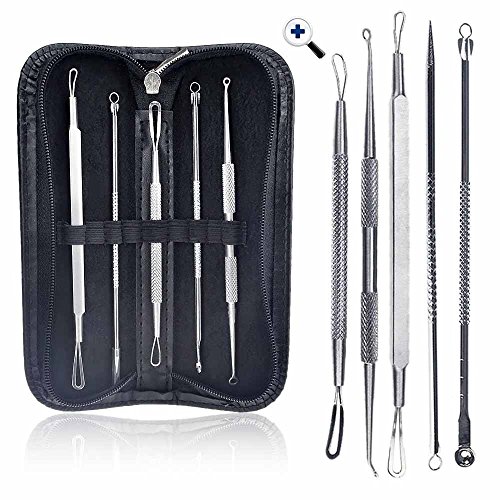 Hotrose® 5 Professional Surgical Extractor Blackhead & Blemish Remover Kit with a Leather Bag