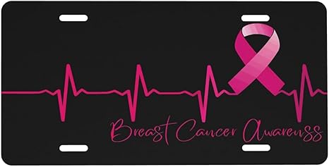 Breast Cancer Survivor Awareness Pink Ribbon Aluminum License Plate 6 x 12 Inch Metal Car Front License Plate Cover Car Decor Accessory Novelty Vanity Decoration Tag with 4 Holes