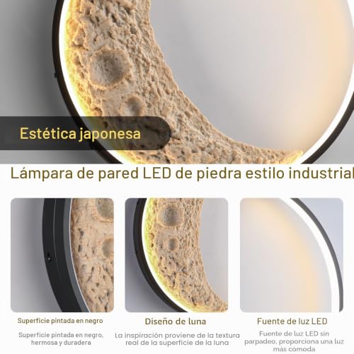 Apliques dormitorio LED de bajo consumo con luz cálida y relieve lunar 3D 3