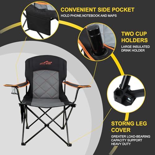 FAIR WIND 2 Pack Oversized Fully Padded Camping Chair Heavy Duty Quad Fold Arm Chair Support 350 LBS with Cup Holder, Collapsible Lumbar Back Chair Portable for Outdoor の商品画像 4
