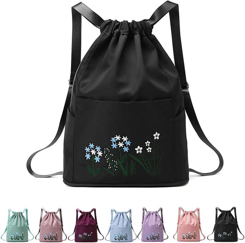 flywind Travel Bag || Drawstring Bag || Waterproof Flower Print Foldable || Embroidery Design || Dry and Wet Separation || Duffel Bag || Stylish Bag for Women (Black)-picture-10