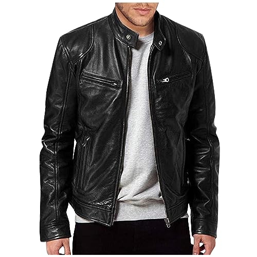 Men'S Leather & Faux Leather Jackets & Coats Fashion Men Autumn Winter Warm Casual Leather Zipper Long Sleeve Jacket Coat
