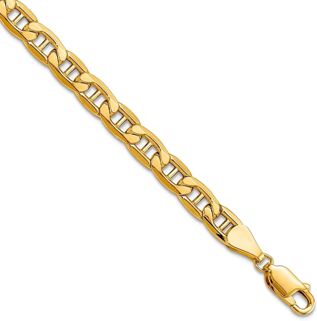 JewelryWeb 10k Yellow Gold 5.5mm Semi-solid Nautical Ship Mariner Anchor Chain Bracelet Link Bracelet for Women and Men