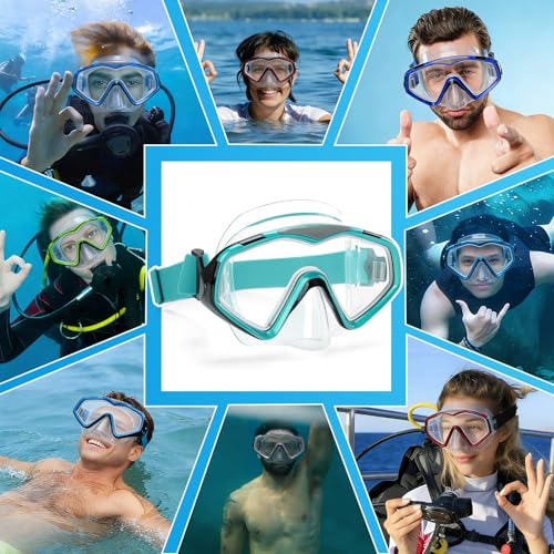 Taucherbrille Erwachsene,Verstellbares Schwimmbrille mit Nasenschutz,Tauchmaske 180°Weitwinkel Antifog Schnorchelmaske mit HD Gehärtetes Glas für Schnorcheln Schwimmen