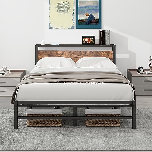 ARFARLY Bed met lattenbodem van metaal, bedframe met hoofdeinde en laadstation (zwart grijs, 120x200