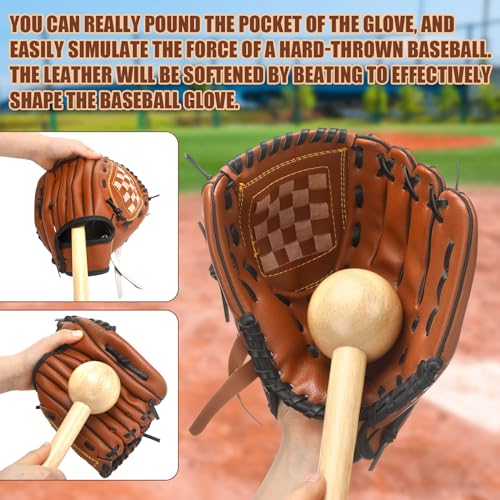 PullCrease 11 Pcs Baseball Glove Break in Kit Include Glove Mallet Wood Shaping Hammer Practice Ball 6 Locks 2 Wrap Band and Conditioner for Youth Adult Softball Baseball Catchers Accessories