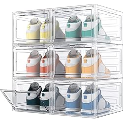 Amazon Cajones Para Zapatos HOMIDEC Cajas de Zapatos, 6 Cajas de Almacenamiento de Zapatos de Plástico Transparente Apilables, Contenedores Organizadores de Zapatos con tapas para Mujeres/Hombres