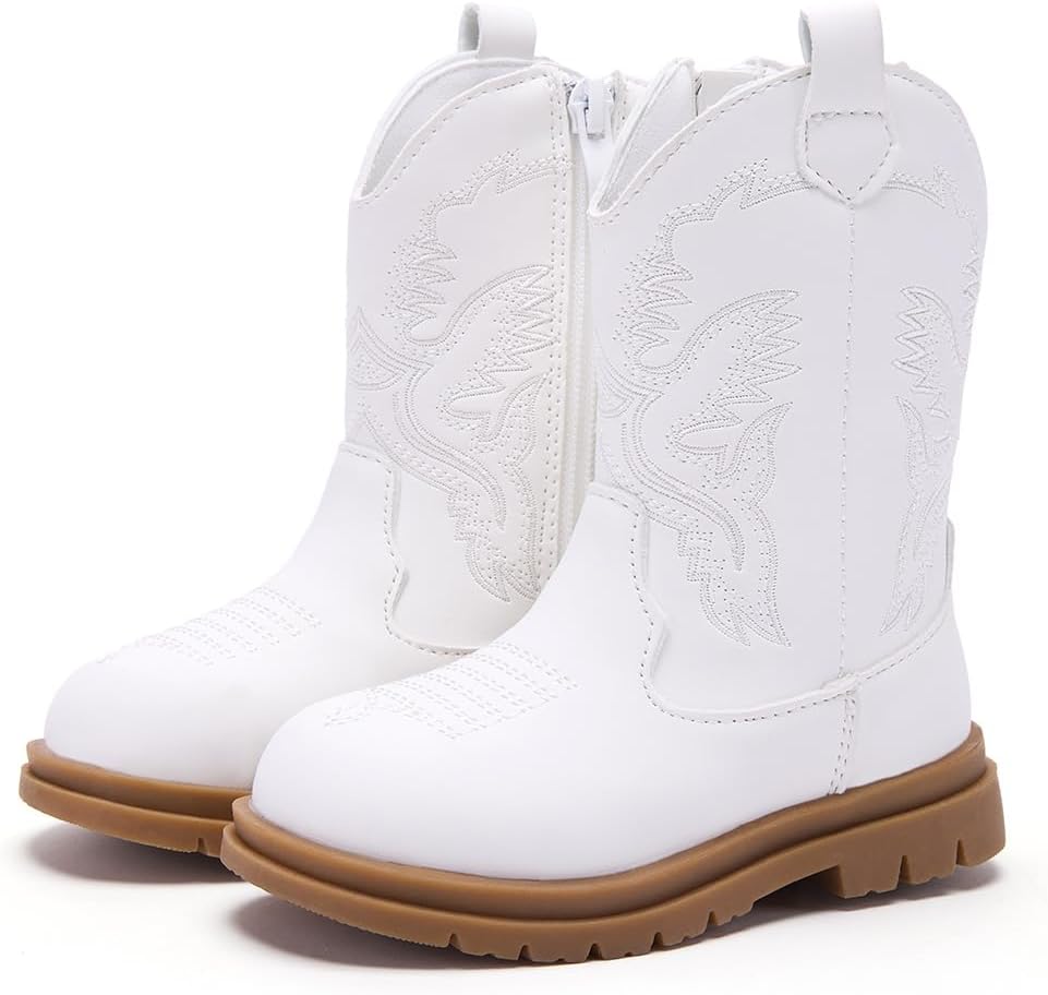 BMCiTYBM Toddler Cowboy Cowgirl Boots Girls Boys Western Round Toe Riding Mid Calf Booties for All Seasons
