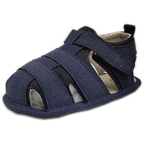 Summer Infant Baby Boys Sandals with Soft Non-Slip Sole Breathable PU Fabric Mesh (Navy-Grey,12month)
