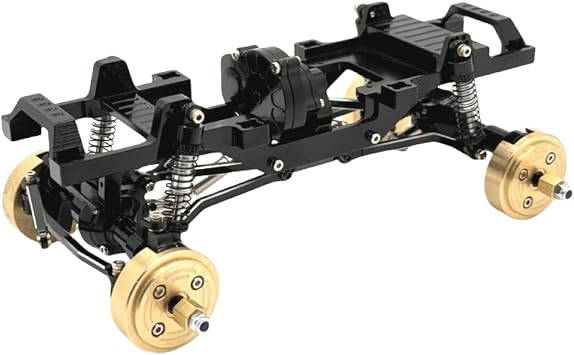COMODO Metal Dual Speed Gearbox & Full Frame Kit for 1/24 RC Car CNC Aluminum Chassis with Drive Shafts, Shock Absorbers, Brass WeightsBlack