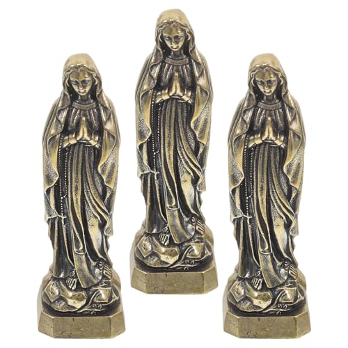 ANDRESLAD Lot de 3 Mini-Figurines en Laiton Vierge Statuettes Décoratives Religieuses pour Étagère et Table Ornements Vintage pour Décoration Intérieure...