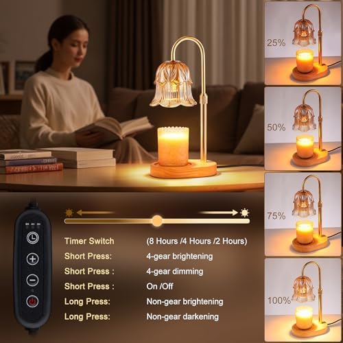 Candle Warmer Lamp with Timer, Dimmable, Adjustable Height, Gold - 2