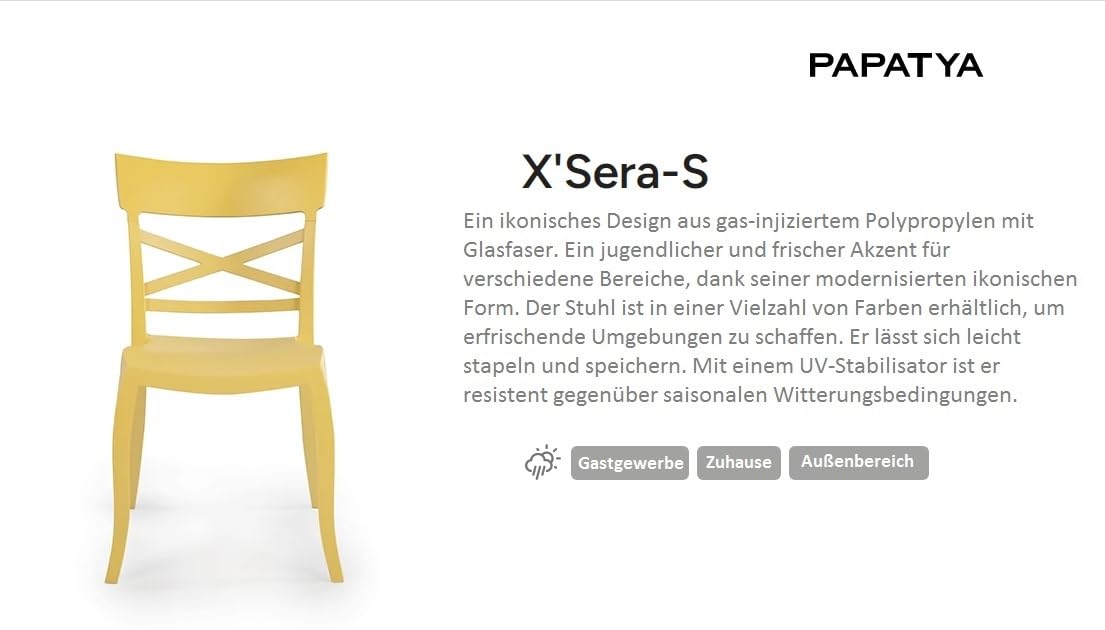 PAPATYA XSera-S 1er-Set Designer- Kunststoffstuhl, 200 kg belastbar, Leichter stapelbar Gartenstuhl, wetterfester Balkonstuhl, Terrassenstuhl, Hotelstühle, Restaurantstühle, Stapelstuhl (Dunkelblau)