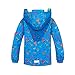 TOP&SKY KIDS Boys Dinosaur Blue Rain Jacket for 7-8 Years Waterproof Coat Lightweight Hooded Mesh Lined Raincoats Windbreakers with Detachable Hood