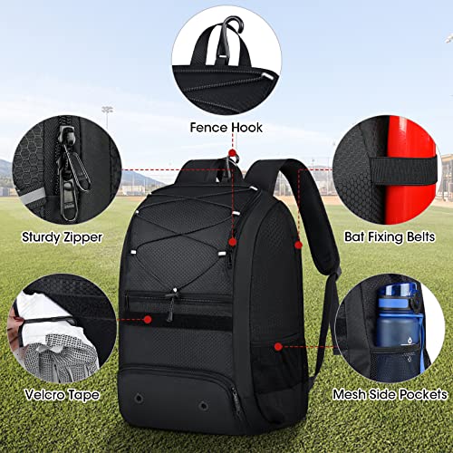 Baseball Bag Baseball Backpack With Shoe Compartment Lightweight Softball Bat Bag With Fence Hook Softball Backpacks For Girls Boys And Adult, T-Ball & Softball Equipment & Gear,Batting Glove, Helmet #TOP2