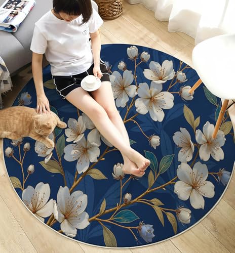 Tapis rond fleur de cerisier antidérapant et lavable en machine - 5