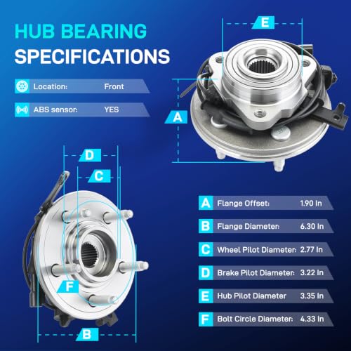 Image of BDELI - 515078 Front Wheel Hub Bearing Assembly for 2006 2007 2008 2009 2010 Ford Explorer, Mercury Mountaineer, 2007 2008 2009 2010 Ford Explorer Sport Trac, 5 Lugs w /ABS (All Models)