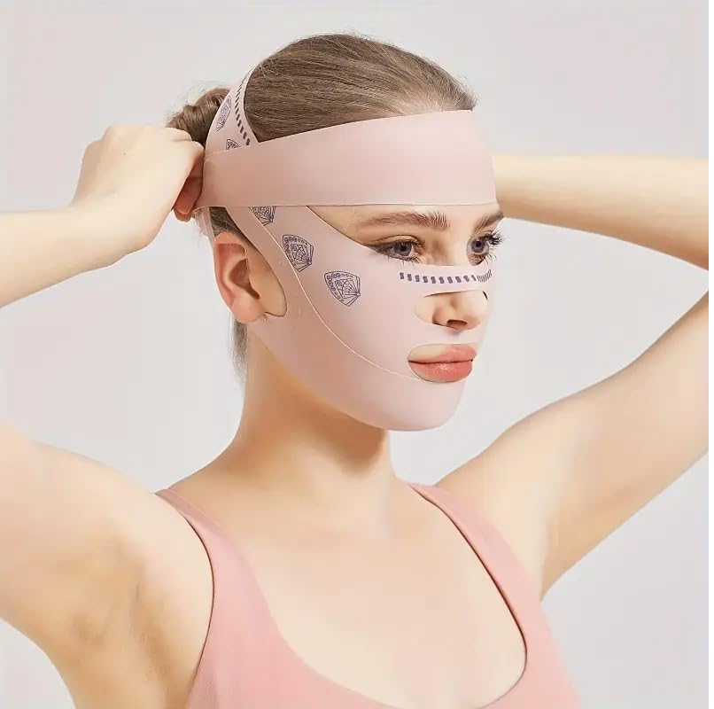 FEORA V Line Face Lifting Device Jaw Line Shaper Double Chin Lift Mask Double Chin Reducer Jaw Line Shaper Lift Mask Face Toning Belts Anti-wrinkle Skin Tightening Belt Face Lifting Mask (Pink) 4