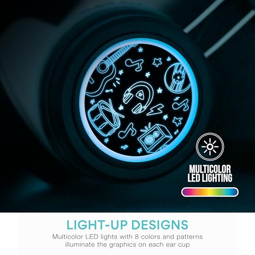 Image of MEE audio KidJamz Share Bluetooth Headphones for Kids with LED Lights, 85dB Volume Limiter, Microphone, 40h Battery; Childrens Headset for School /iPhone /iPad /Tablet (Model: KJ55BT-S, 2-Pack)