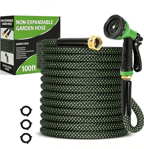 Image of Garden Hose 100ft, Non-Expanding Flexible Hose, Lightweight, Kink Free, Sturdy, Leak-Proof, Portable, Water Hose with 10 Function Nozzle for Outdoor, Yard, Lawn, Car Wash and Camper Use