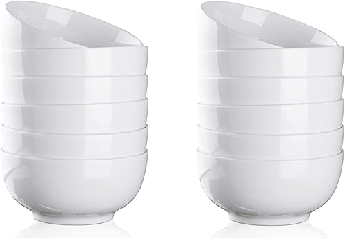 GlowSol Tazones de sopa blancos de 23 onzas juego de 12 tazones de cerámica pequeños cuencos de ensalada cuencos de porcelana blanca cuencos