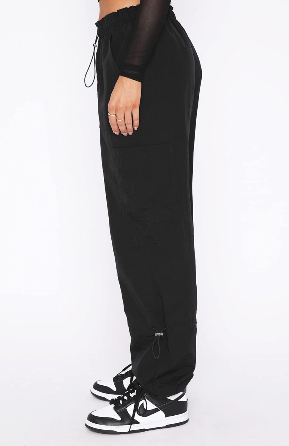 Waitfairy Cargo Pants Women Drawstring Elastic Waist Baggy Parachute Pants Woman Y2K Bottoms with Multiple Pockets - Image 2