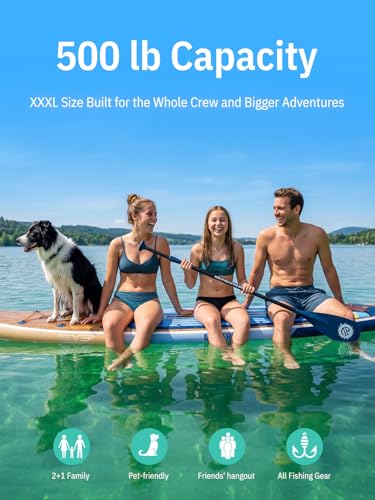 Image of Niphean (Extra Large) Inflatable Paddle Board, SUP for 2+1 People /Family 500lbs Capacity Stand Up Paddle Board with SUP Accessories, StabilTrac Fin Non-Slip Paddleboard for Adults