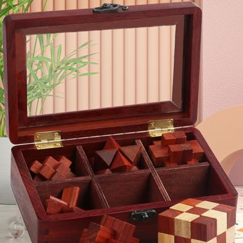 RoseFlower 6 Pcs Brain Teaser Puzzles Set, 3D Wooden puzzles, Fun IQ logic games, Assembly Disentanglement Puzzles Interlocking Lock Games, Xmas novelty gifts with Premium Wooden Box - Image 2