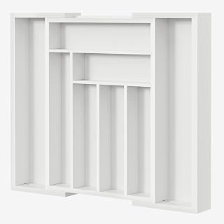 Pipishell Bamboo Expandable Drawer Organizer: Adjustable Utensil Tray for Silverware, Cutlery, Knives - Kitchen Drawer Divider (White)