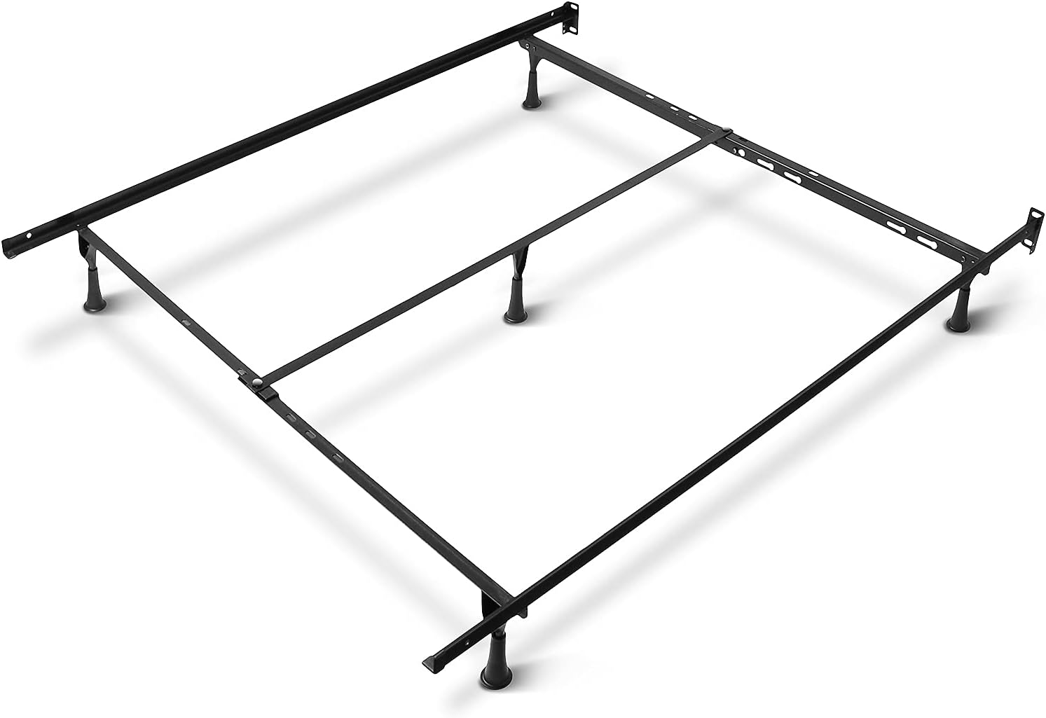 Clara Clark Adjustable Bed Rails - Metal Bed Frame with Center Support Leg - 5.25' H Low, Expands from Twin to Full, Black