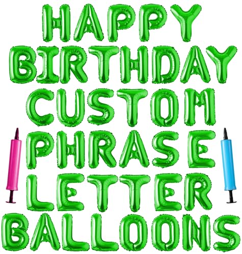 Image of Happy Birthday Balloon Banner Custom Phrase Balloons letter 16 inch Personalized Alphabet Letters Foil Mylar Balloons (Green)