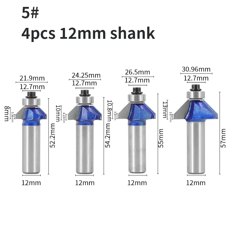 Fresa de carpintería de tungsteno de carburo for fresadora de carpintería de carburo de 45 Grados (Size : 4pcs 12 Shank)