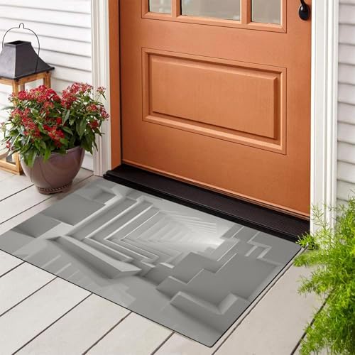 Tapis illusion d'optique 3D gris et blanc 45x75cm géométrique antidérapant