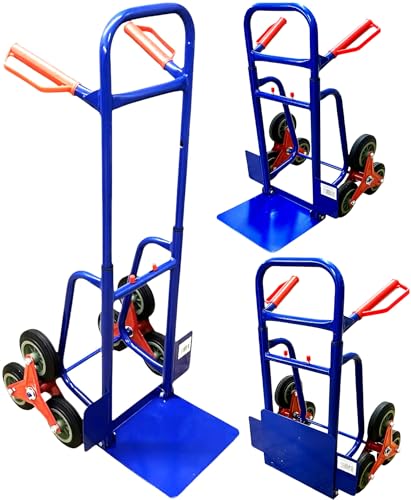 KOVA® Treppensteiger klappbar & ausziehbar, max. 200 kg, Sackkarre, Pulverbeschichtet Blau Transportkarre Stapelkarre Karre, 6X Sackkarrenrad Vollgummi PU Reifen - Treppensackkarre
