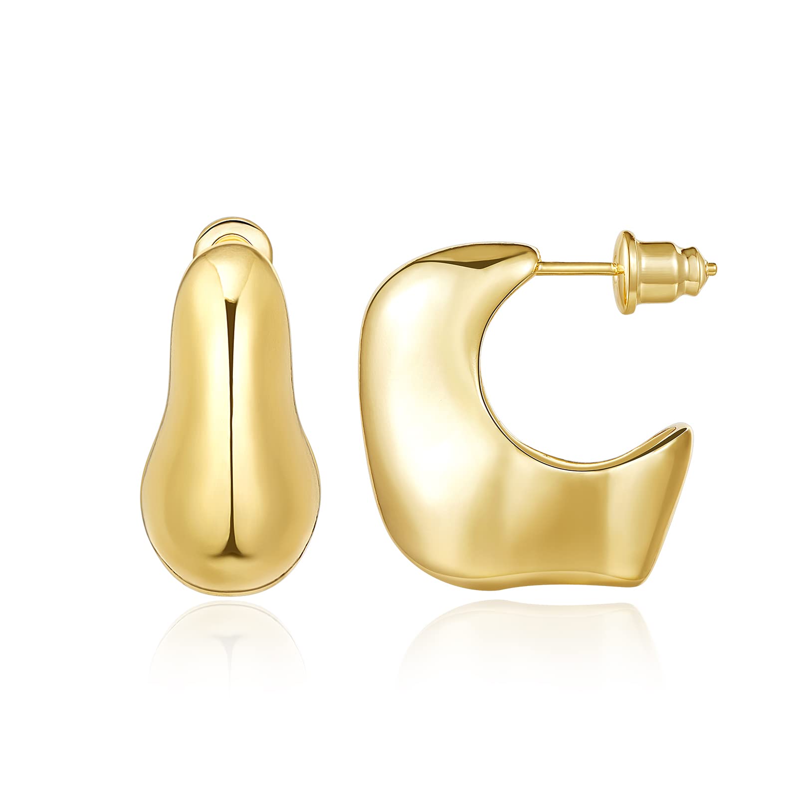 KissYan Chunky Gold Hoop Earrings for Women, 14K Gold Plated Lightweight Hollow Open Hoops Thick Teardrop Earrings Sterling Silver Post Fashion Jewelry Gifts