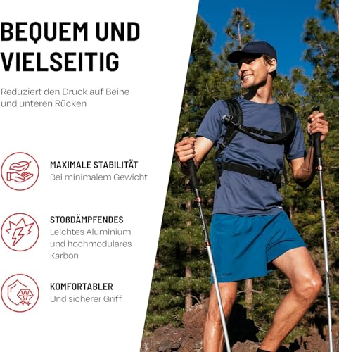 ATACAMA Nordic Walking Stöcke Damen und Herren Wanderstöcke Faltbar aus Carbon und Aluminium - verstellbar Gummipuffer - Trekkingstöcke… – Ansicht 6