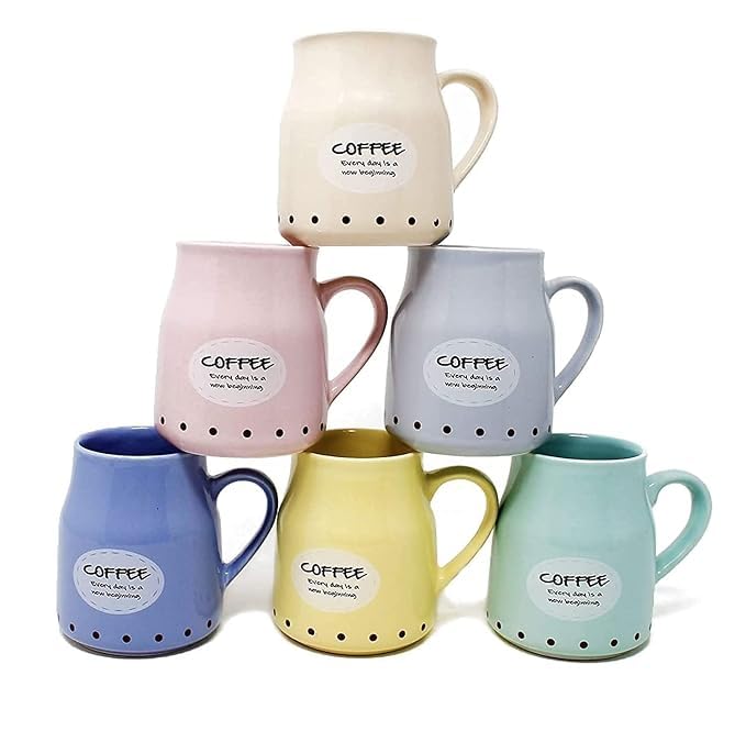 Image of Ceramic Multicolor Can Shape Tea Cup & Coffee Set,Microwave Safe Tea Cups for Home,Office and Everyday use for Cold & Hot Beverages Pack of 6