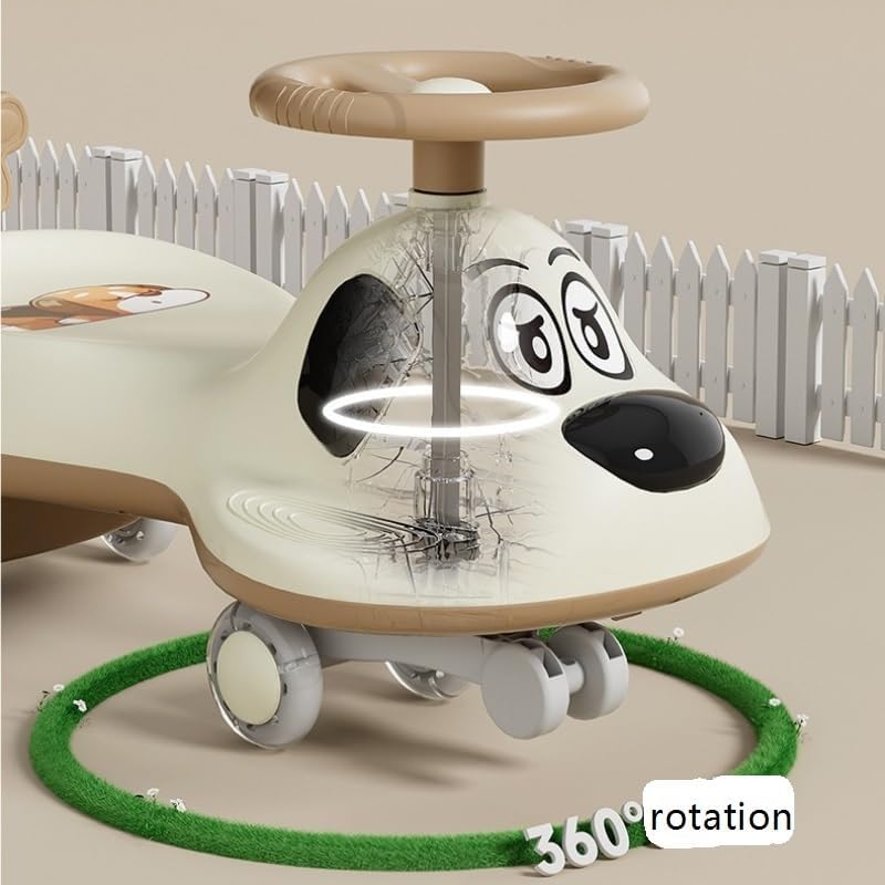 Wiggle Car Music Light Anti-Rollover Swing Car Silent Flash Wheel Twist Turn Wiggle Movement to Steer for Ages 2 Years and Up(Pink,Normal Wheel)