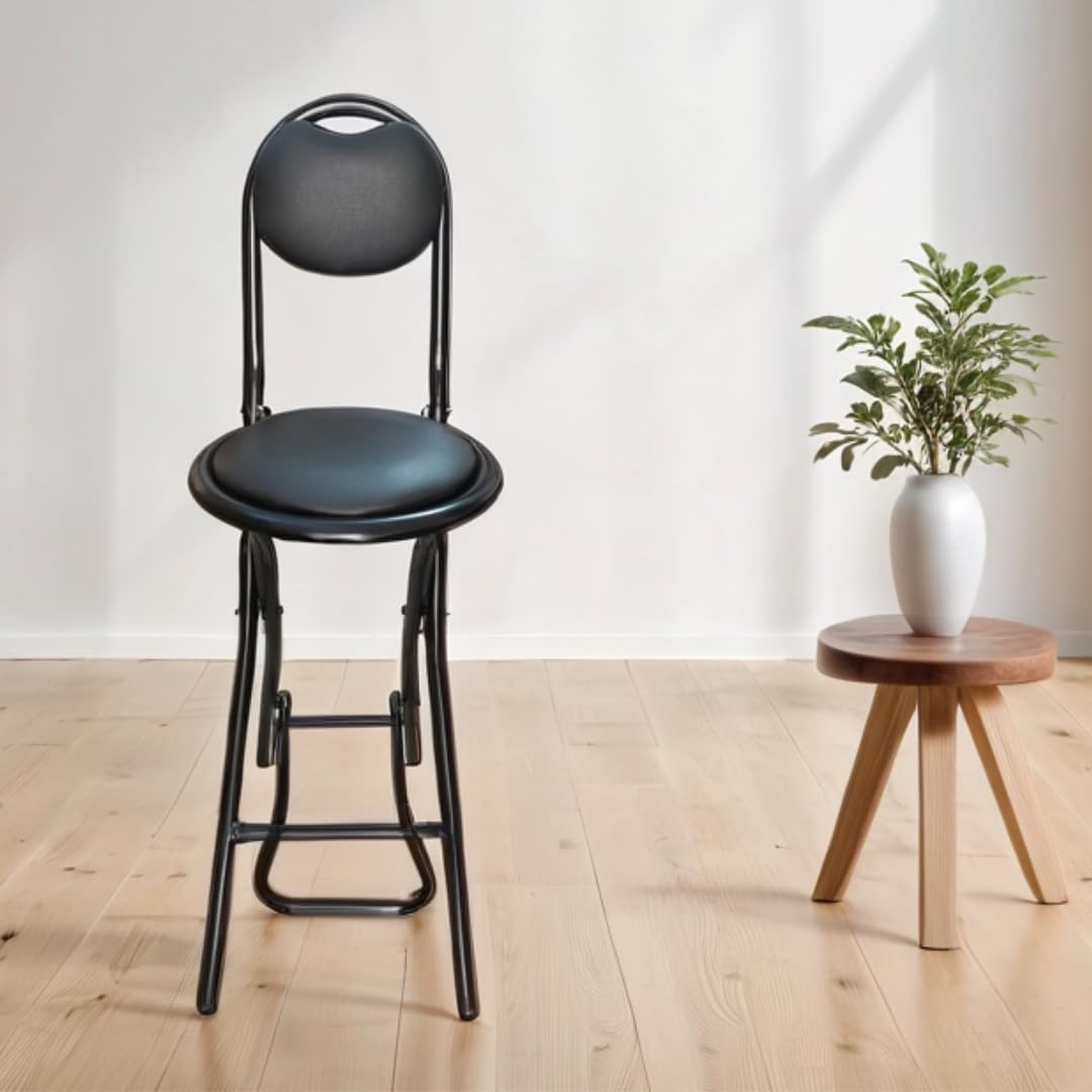 Streetup India® 24 Inch Seat Height Folding Stool Chair for Kitchen/Restaurant/Shop Counter| Higher Height Chair Black