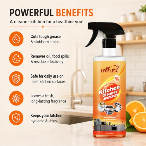Image of Multipurpose Foam Based Kitchen Cleaner Liquid Spray 500ml for Oil and Grease Stain Remover | Chimney, Kitchen Cleaning Spray | Suitable for All Surfaces