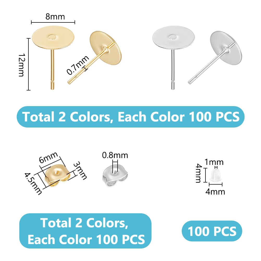 UNICRAFTALE 200 pièce 2 couleurs Clou Boucles D'Oreilles Tasse