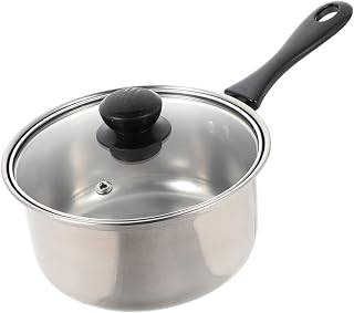 18Cm Stainless Steel Milk Pot - Multi-Functional Soup Cooker with Glass Lid Perfect for Boiling Milk Eggs and Soups at Home