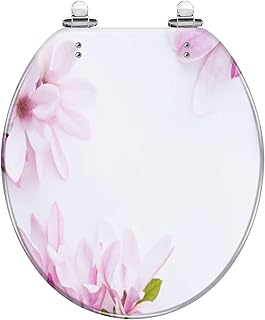 Round Toilet Seat Beautiful floral magnolia flowers Resin Toilet Seat Quietly Slow Close with Quick-Release Hinges Toilet Seat with Cover Easy to Clean Install