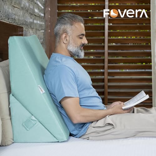 Image of FOVERA Adjustable 9 & 12 Inch Memory Foam Bed Wedge Pillow for Acid Reflux, GERD, Snoring, Coughing, Heartburn, Back, Leg and Knee Pain, Post Surgery (Aqua Green, XL Size - 24 x 28 x 12 Inch)